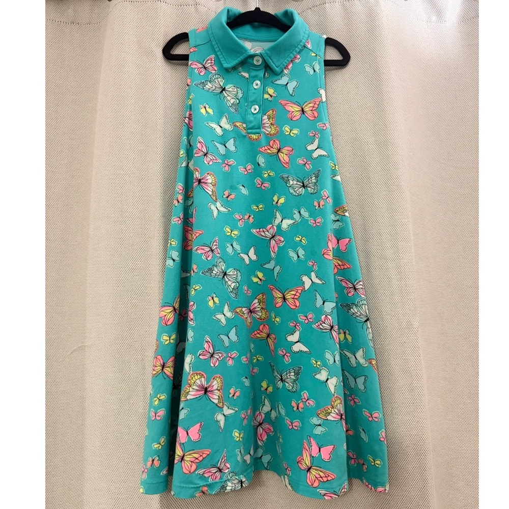 wonder nation Turquoise Polo Dress with Multicolor Butterfly Print